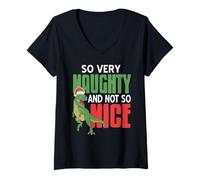 Womens So Very Naughty Dinosaur Christmas Humor for Adults V-Neck T-Shirt