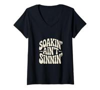 Womens Soaking Ain't Sinning Funny Mormon V-Neck T-Shirt