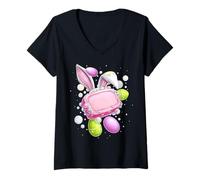 Women's Soap Making Soap Maker Rabbit Eggs Bunny Ears Cute Spring V-Neck T-Shirt