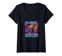 Womens Soaring Eagle Blonde Ambition Takes Flight Quote V-Neck T-Shirt