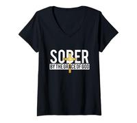 Women's Sober by The Grace of God - Sober Sobriety Anniversary AA NA V-Neck T-Shirt