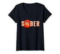 Womens Sober Heart Happy Healthy Recovery Journey Positive Living V-Neck T-Shirt