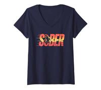 Womens Sober Lion Normalize Sobriety Mode On AA Support Anniversary V-Neck T-Shirt