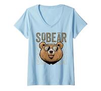 Womens Sobriety Anniversary Sober AA NA Recovery Sobear Bear Gift V-Neck T-Shirt