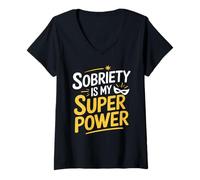 Womens Sobriety is My Superpower Sober Pride Recovery Sobriety Life V-Neck T-Shirt