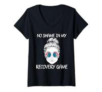 Womens Sobriety No Shame in My Recovery Game Sunglasses Tie Dye V-Neck T-Shirt