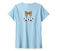 Womens Soccer Coquette Leopard Soccer Cherry Soccer Cherries Bow V-Neck T-Shirt