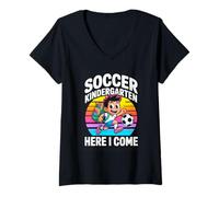 Women's Soccer Kindergarten Here I Come First Day School V-Neck T-Shirt