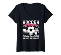 Women's Soccer Mom Sideline Social Club Proud and Loud Design V-Neck T-Shirt