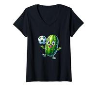 Womens Soccer Pickle Mascot Cute Cartoon Football Humor V-Neck T-Shirt