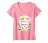 Women's Soccer Player Easter Jesus Risen Resurrection Girl Women V-Neck T-Shirt
