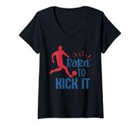 Womens Soccer Player Fan Training Born to Kick It Soccer Boys Girl V-Neck T-Shirt