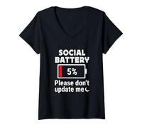 Womens Social Battery 5% Please Don’t Update Me Introvert Humor V-Neck T-Shirt