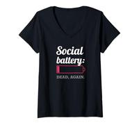 Womens Social Battery Dead Again. Funny Low Energy Introvert V-Neck T-Shirt