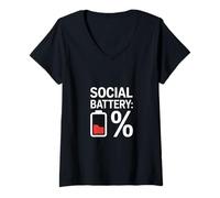 Women's Social Battery Percent Introvert Humor Quote V-Neck T-Shirt