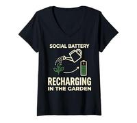 Women's Social Battery Recharging in The Garden Design V-Neck T-Shirt