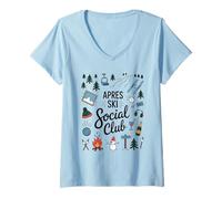Womens Social Club A pres Ski Skiing Winter Vibes Snow Party V-Neck T-Shirt