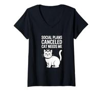 Women's Social Plans Canceled Cat Needs Me Funny Cat V-Neck T-Shirt