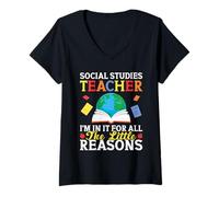 Womens Social Studies Squad Reasons Social Studies Teacher V-Neck T-Shirt
