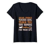 Womens Social Studies Teacher Goal Teach Tiny Humans Funny Quote V-Neck T-Shirt