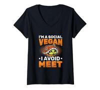 Women's Social Vegan Avoid Meet Funny Pun Introvert Turtle V-Neck T-Shirt