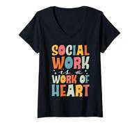 Women's Social Work is a Work of Heart Retro V-Neck T-Shirt