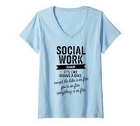 Women's Social Work is Easy Funny Sarcastic Worker Women Men V-Neck T-Shirt