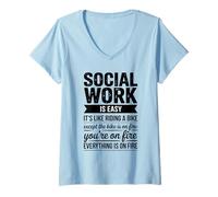 Women's Social Work is Easy Funny Sarcastic Worker Women Men V-Neck T-Shirt