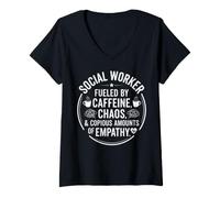 Women's Social Worker Caffeine Chaos & Empathy Distressed Circle Art V-Neck T-Shirt