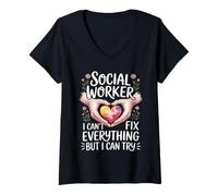 Women's Social Worker I Can't Fix Everything But I Can Try V-Neck T-Shirt