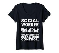 Women's Social Worker I Help People Fix Their Problems Sarcastic Art V-Neck T-Shirt