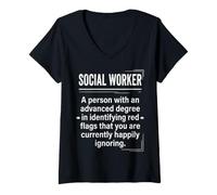 Women's Social Worker Red Flags Definition Funny Typography Design V-Neck T-Shirt