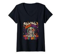 Women's Social Worker Scary Enough Without A Costume Halloween V-Neck T-Shirt