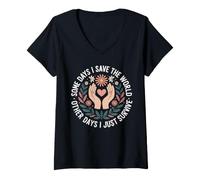 Women's Social Worker Some Days I Save The World V-Neck T-Shirt