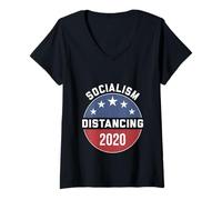 Womens Socialism Distancing 2020 Funny Political Humor Shirt V-Neck T-Shirt