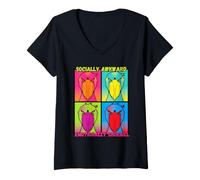 Women's Socially Awkward Emotionally Shoebill Pop Art Bird V-Neck T-Shirt