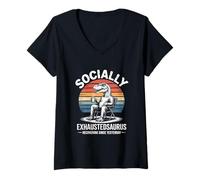 Women's Socially Exhaustedasaurus Recovering Since Yesterday V-Neck T-Shirt
