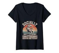 Women's Socially Exhaustedasaurus Recovering Since Yesterday V-Neck T-Shirt