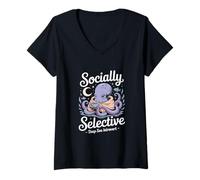 Women's Socially Selective Deep Sea Introvert Octopus V-Neck T-Shirt
