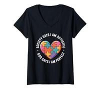 Womens Society Says I Am Autistic God Says I Am Perfect V-Neck T-Shirt