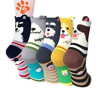 Womens Socks 5 Pairs, Ladies Cotton Funny Socks with Cute Funky Animal Dog Print, Size 4-7 Multipack Thick Warm Thermal Winter Sports Odd Socks Christmas Gifts for Women Girls Dog Lovers