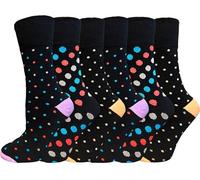 Womens Socks 6 pairs - Ladies Cotton Socks Gentle Grip Non Elastic | Stretchable Socks for Swollen Feet | Diabetic Pregnancy socks | 4-7 One size UK (black dotted 6 pairs)