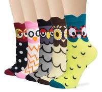 Womens Socks Ladies Breathable Soft Cotton Crew Cute Dog Animal Patterned Novelty Festive Sock Birthday Christmas Holiday Gifts for Women Multicolour Daily Wear Socks Womens UK 4-7 （5 Pairs）