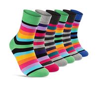 Women's Socks Striped Colourful Striped Cotton with Comfort Waistband without Seam (6 or 12 Pairs), 6 pairs of colour mix, 35-38