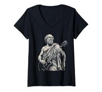 Women's Socrates Philosopher Playing Electric Guitar Rocker Humor V-Neck T-Shirt