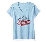 Women's Sölden Austria Alpine Mountain Ski Resort Retro Graphic V-Neck T-Shirt