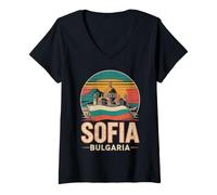 Women's Sofia Bulgaria Vivid Scene Travel Souvenir V-Neck T-Shirt