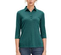 Women's Soft 3/4 Sleeve V Neck Golf Shirt Long Mositure Wicking Performance Sports Polo T Shirt Tops for Women, 12141-dark Green, S