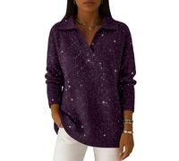 Women's Soft and Elegant Solid Color Ruffled Collar Sweater Top Lightweight Loose-Fit Long-Sleeve Cowl Neck Pullover Purple M