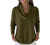 Women's Soft and Elegant Solid Color Ruffled Collar Sweater Top Lightweight Loose-Fit Long-Sleeve Cowl Neck Pullover Army Green XXL